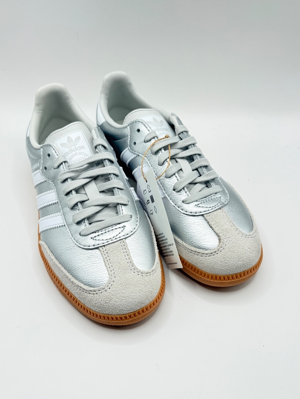 Adidas OG Samba Silver Metallic White Leather Sneakers Size 5.5/6.5 Womens - Picture 2 of 6